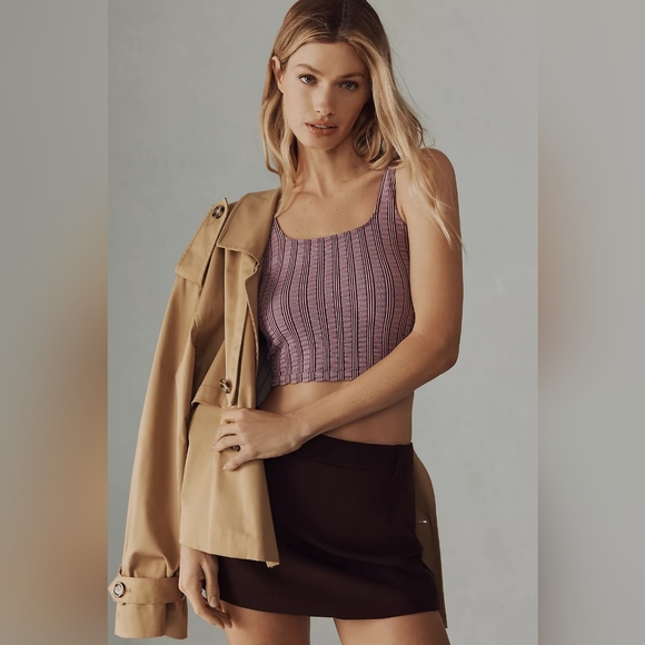 NWT Anthropologie The Hannah Seamless Textured Tank, Printed Plaid Plum, S/M - Picture 2 of 5